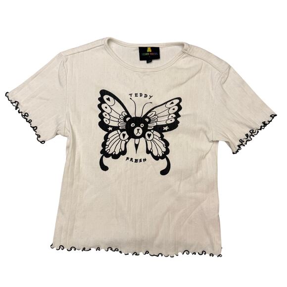 Teddy Fresh Tops - Teddy Fresh Butterfly Lettuce Trim Pointelle Shirt Women’s S Coquette Y2K